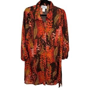 Anthony Richards Shear Shirt Dress 16 Cover Up Plus Size Button Front Roll Tab